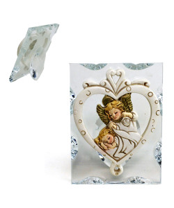 Icona in Vetro e Cristallo Quadretto con Cuore in resina intagliata Angelo Angioletto Neonato Nascita Battesimo  Segnaposto Pensierino Confettata