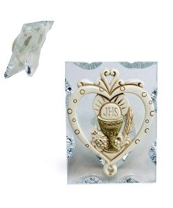 Icona in Vetro e Cristallo Quadretto con Cuore in resina intagliata Calice Prima Comunione Segnaposto Pensierino Confettata