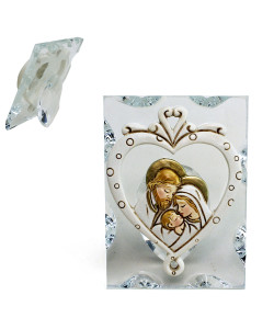 Icona in Vetro e Cristallo Quadretto con Cuore in resina intagliata Sacra Famiglia Nozze Nascita Comunione Segnaposto Pensierino Confettata