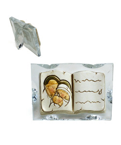 Icona in Vetro e Cristallo Quadretto con Libro in resina intagliata Madonna bambino Nozze Nascita Comunione Segnaposto Pensierino Confettata
