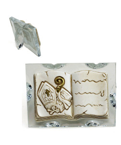 Icona in Vetro e Cristallo Quadretto con Libro in resina intagliata Santa Cresima Segnaposto Pensierino Confettata