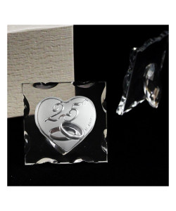 Icona in Vetro Quadretto con Cuore Fedi Nuziali 25 Anniversario Nozze d'Argento Venticinquesimo Matrimonio
