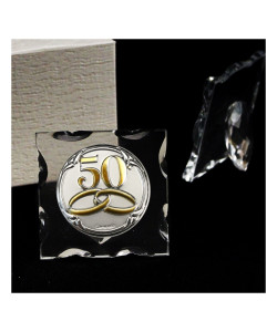 Icona in Vetro Quadretto con Medaglione Fedi 50 Anniversario D'oro Cinquantesimo Matrimonio