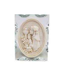 Icona Medaglione in vetro e resina con  Bambina in preghiera Prima Comunione Segnaposto Confettata 