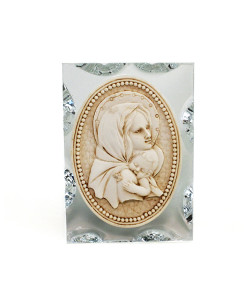 Icona Medaglione in vetro e resina con Madonna e Bambino Segnaposto Confettata 