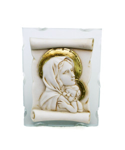Icona Pergamena in vetro e resina con Madonna e Bambino Segnaposto Confettata 