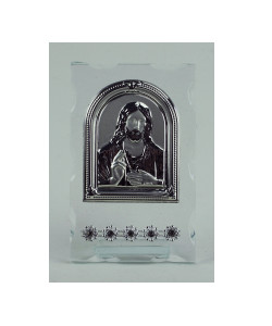 Icona Sacra in vetro con Strass Gesù Segnaposto Nozze Comunione Battesimo