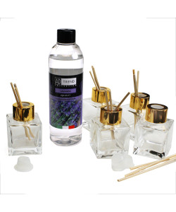 Kit 5 pz Profumatore in Vetro con Ricarica Profumo Essenza Lavanda Diffusore per Ambienti 250 ml