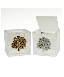 Kit 50 pezzi - Scatola portagioie in plastica con Albero della Vita Nozze Matrimonio Comunione in Legno Porta Confetti Confettata