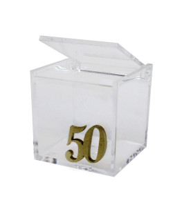 Kit 50 pezzi - Scatola portagioie in plastica 50 Anniversario D'oro Cinquantesimo Matrimonio Nozze in Legno Porta Confetti Confettata