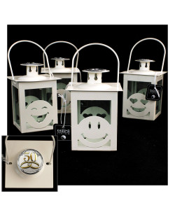 Lanterna Bianca Faccine Emoticon Smile con Icona Fedi 50 Anniversario D'oro Cinquantesimo Matrimonio Kharma Living Shabby Chic