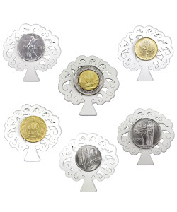 Magnete Calamita Albero della Vita in Legno con Moneta Lira Lire Repubblica Italiana 1946-2001 Pre-euro Monete d'Epoca