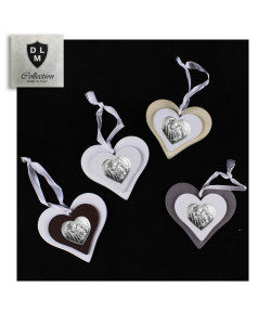Magnete Calamita Appendino Cuore in Legno e Sacra Famiglia Confettata Comunione Nascita Matrimonio