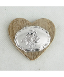 Magnete Calamita Cuore in Legno e Cicogna Nascita Bambino Bimba Confettata