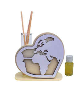 Profumatore Cuore in legno Quadrifoglio Mappamondo Mondo Viaggi Anniversario Compleanno Matrimonio Nozze Diffusore Profumo