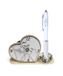 Portapenne in cristallo con Orologio in legno Mappamondo mondo con Penna Anelli Matrimonio