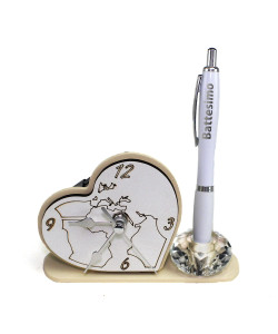 Portapenne in cristallo con Orologio in legno Mappamondo mondo con Penna Cresima