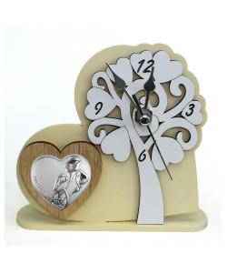 Orologio con Albero della Vita in rilievo legno Cuore Coppia Fedi Nuziali Nozze Matrimonio da Scrivania