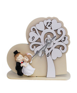 Orologio con Albero della Vita in rilievo legno Cuore Coppia Sposi Sposini Innamorati Nozze Matrimonio da Scrivania