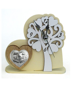 Orologio con Albero della Vita in rilievo legno Cuore Laurea Cappello Pergamena Tesi da Scrivania