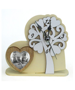 Orologio con Albero della Vita in rilievo legno Cuore Santa Cresima da Scrivania