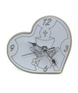 Orologio Cuore con Calice Comunione inciso in legno per Nozze Matrimonio da Scrivania