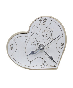 Orologio Cuore con Cappello e Bastone Vescovile inciso in legno per Cresima da Scrivania