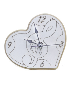 Orologio Cuore con Chiave di Violino Sol Musica inciso in legno Nascita Battesimo Compleanno da Scrivania