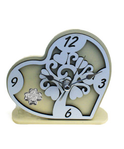 Orologio Cuore con con Albero della Vita in rilievo legno Quadrifoglio 25 Anniversario Nozze Venticinquesimo Compleanno da Scrivania