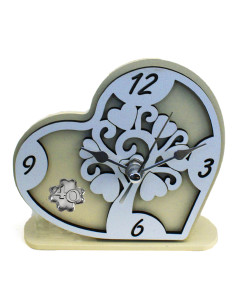 Orologio Cuore con con Albero della Vita in rilievo legno Quadrifoglio 40 Anniversario Nozze Quarantesimo Compleanno da Scrivania