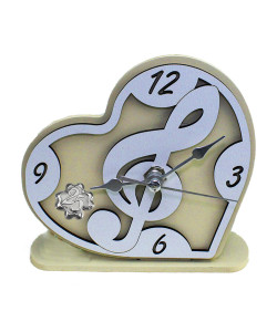 Orologio Cuore con con Chiave di Violino Sol in rilievo legno Quadrifoglio 25 Anniversario Nozze Venticinquesimo Compleanno da Scrivania