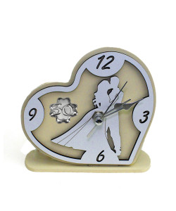 Orologio Cuore con Coppia Sposi in rilievo legno Quadrifoglio 30 Anniversario Nozze Trentesimo Compleanno da Scrivania