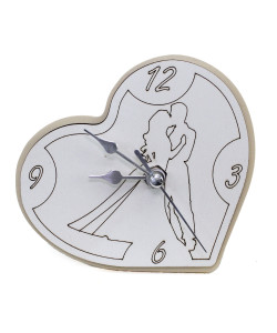 Orologio Cuore con Coppia Sposi inciso in legno per Nozze Matrimonio da Scrivania