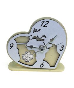 Orologio Cuore con Mappamondo Mondo in rilievo legno Quadrifoglio Festa 18 Anni Diciottesimo Compleanno da Scrivania