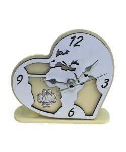 Orologio Cuore con Mappamondo Mondo in rilievo legno Quadrifoglio Santa Cresima da Scrivania