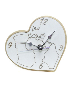 Orologio Cuore con Mappamondo Mondo inciso in legno Nozze Festa 18 Anni Diciottesimo Compleanno da Scrivania