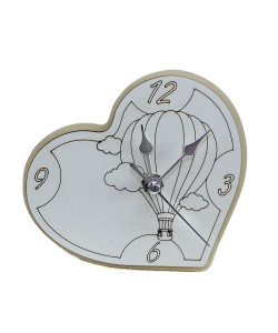 Orologio Cuore con Mongolfiera inciso in legno Nascita Battesimo Compleanno da Scrivania