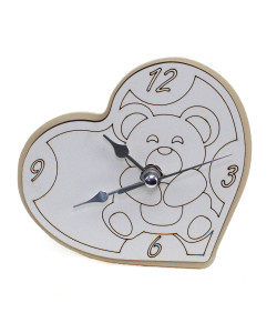 Orologio Cuore con Orso Orsetto inciso in legno Battesimo Comunione Festa 18 Anni Diciottesimo Compleanno da Scrivania