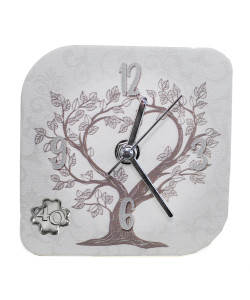 Orologio Quadretto con Albero della Vita in Ecopelle con Quadrifoglio 40 Anniversario Nozze Quarantesimo Compleanno da Scrivania Muro