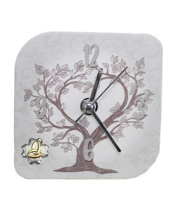 Orologio Quadretto con Albero della Vita in Ecopelle con Quadrifoglio Anniversario Nozze Matrimonio Fedi da Scrivania Muro