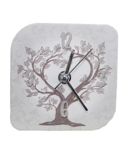 Orologio Quadretto con Albero della Vita in Ecopelle con Quadrifoglio da Scrivania Muro Nozze Comunione