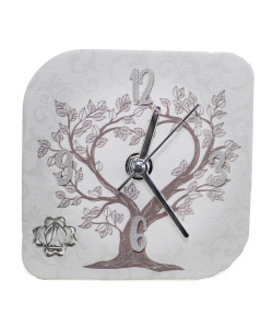 Orologio Quadretto con Albero della Vita in Ecopelle con Quadrifoglio Santa Cresima da Scrivania Muro
