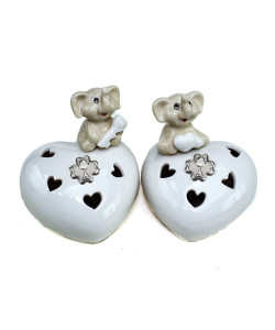 Cuore in Porcellana con Luce LED Lampada Lume Porcellana Calice Comunione Cresima Battesimo Elefantini