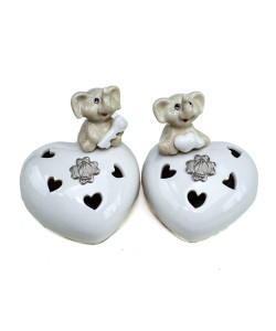 Cuore in Porcellana con Luce LED Lampada Lume Porcellana Cappello Vescovile Elefantini