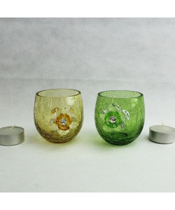 Portacandela Porta Candela in vetro con Fiore in Cristallo