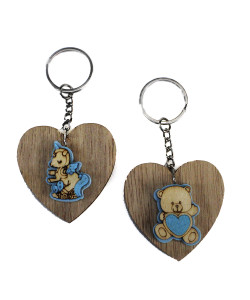 Portachiavi Ciondolo Cuore in legno Cuoricino Orso Orsetto Unicorno Azzurro Bimbo Nascita Battesimo Compleanno Confettata