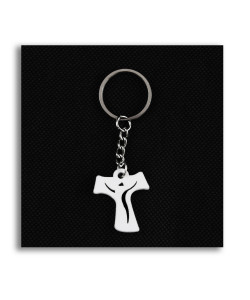 Portachiavi Ciondolo in Legno Bianco Crocifisso Croce Tau Crocetta Confettata Segnaposto