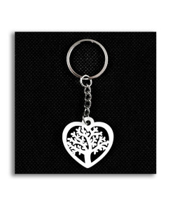 Portachiavi Ciondolo in Legno Cuore Albero della Vita Bianco Confettata Segnaposto