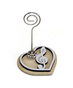 Portafoto Memo Clip Cuore in legno e Chiave di Sol Musica Comunione Nozze Compleanno Battesimo