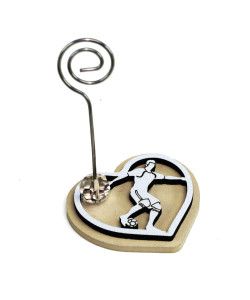 Portafoto Memo Clip Cuore in legno e Cristallo Calciatore Giocatore di Calcio Football Compleanno
